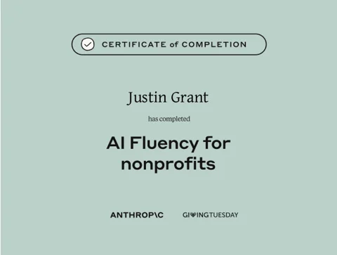 AI Fluency for Nonprofits certificate of completion, Anthropic with GivingTuesday